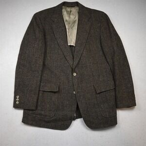 Vtg USA Made 42S Brown Woven 100% Wool Tweed Mens Blazer Suit Jacket Sport Coat
